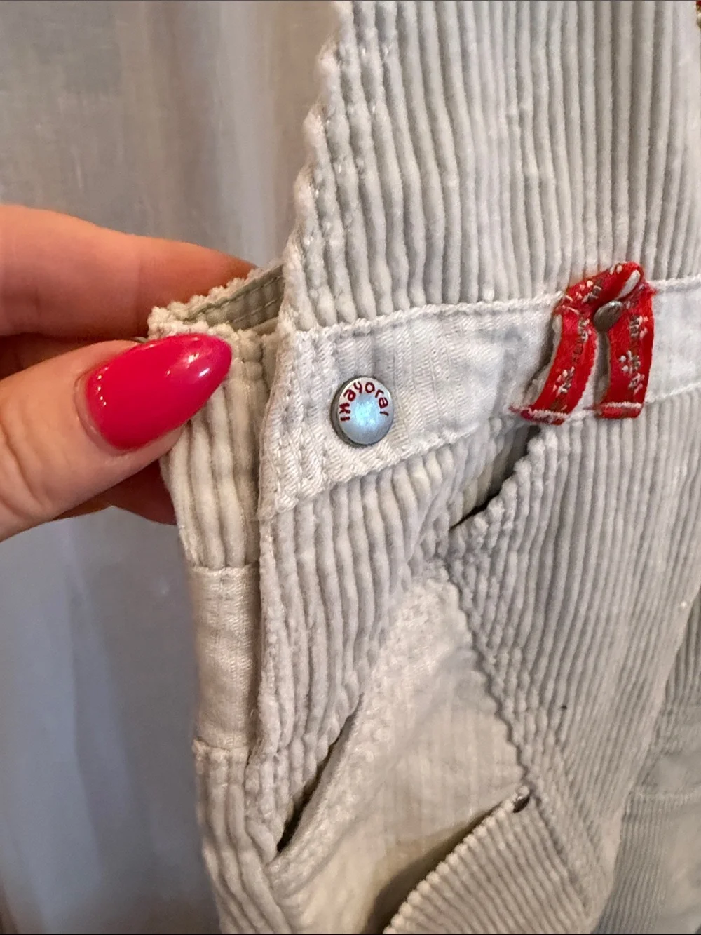Gymboree Light Gray and White Striped Overalls with Red Train Detail